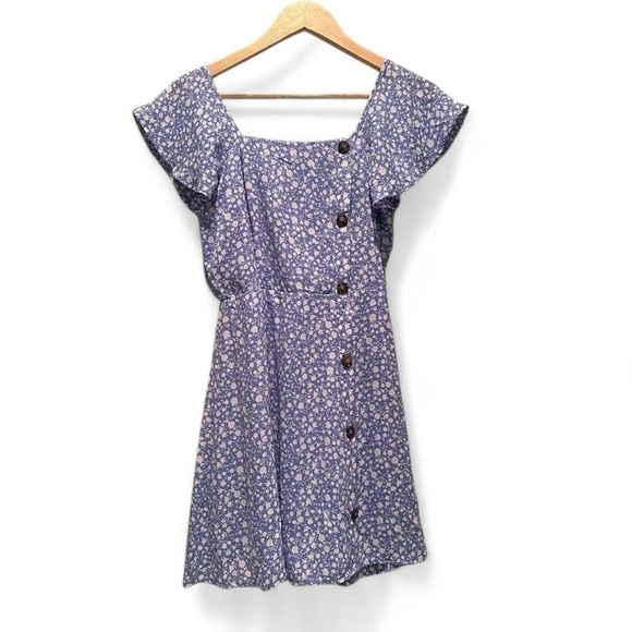 Sienna Sky Blue White Floral Mini Dress Size XS Flutter Sleeves Buttons Summer - Picture 1 of 8